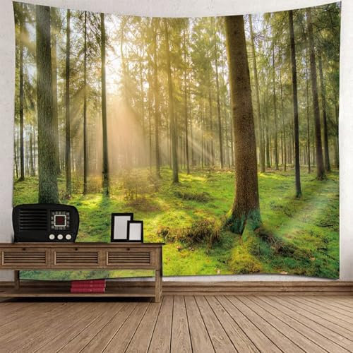 Skcess Tapestrie Grün Braun, Polyester Wandbehang Natur Grasland Und Baum Tapisserie für Wohnzimmer Schlafzimmer Wohnheim Wanddeko Wandteppich 200x200CM