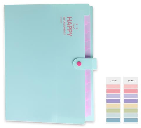 Meekye Fächermappe A4 mit 12 Fächern und 16 Stück Etikette, Dokumentenmappe A4 Ordnungsmappe Mappen Ordnersystem, Document Organizer Für Zuhause, Büro, Schule, Belege Und Auf Reisen Hellgrün