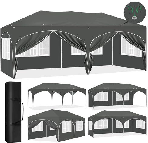 Laneetal Gazebo Esterno 3x6 M, Pergola da Giardino Con 6 Pareti Laterali, Gazebo Pieghevole Pop-up, Tendone per Campeggio, Feste, Spiaggia, Esterni, con Borsa per il Trasporto, Grigio