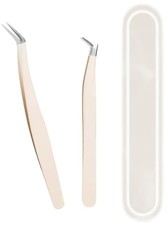 Ögonfransar pincett set med låda för kvinnor, 2 st precisionspincetter set för gör-det-själv-fransar för hår, plockar upp frans skönhetsverktyg med bärbart resefodral