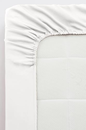 Jotex Zack Satin spännlakan – 100% högkvalitativ, exklusiv satin av ekologisk bomull GOTS certifierat spännlakan med elastiskt band – vit, 120 x 200 cm