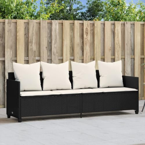 Fasba Sonnenliege Gartenliege Liegestuhl Liege Gartenmöbel Saunaliege Strandliege mit Kissen Schwarz Poly Rattan