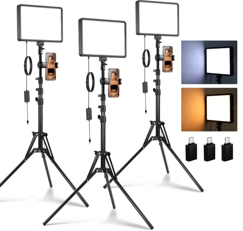 NEEWER Basics 3er Pack LED Videolicht Panel Studiolicht Set mit Stativ & Handyhalter für Videoaufnahmen Fotografie Streaming, 850lx/0,5m Bi Color 2700-6500K dimmbares Key Light, BP300