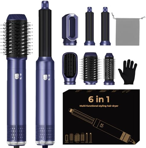 6 in 1 Hair Styler, Hot Air Styler Set, Magic Air Styler with Curl, Straighten, Volumise, Smooth and Hairdryer Brushes for Styling, Blow Dryer Brush, Hair Styler for All Hair Type/Length