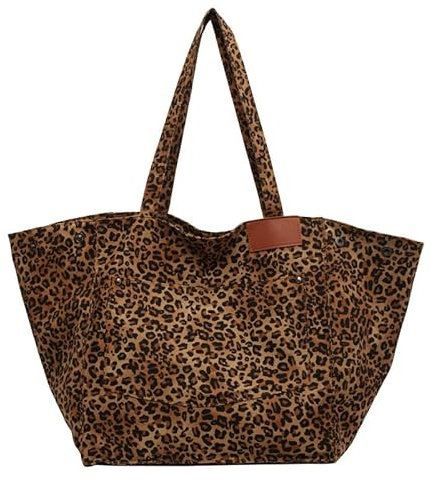 BelleVive Tragetasche Leopardenmuster Handtasche Canvas Umhängetasche Damen Leopard Shopper Damen Große Umhängetasche Persönlichkeiten Tragetaschen Stilvolle Handtaschen Modetasche