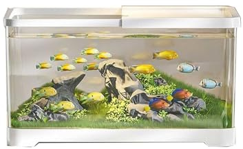 Fischglas Aquarium Desktop Transparent Acryl Aquarium Mit Deckel Und Basis Kleine Wohnzimmer Haushalt Fischzucht Tank Aquarium(Weiß,Groß)