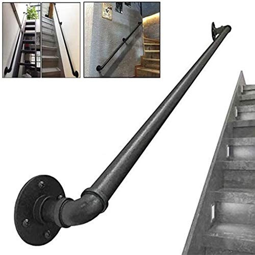 Kit d'escalier vintage en fer forgé noir pour marches d'intérieur/extérieur, balustrade de sécurité pour personnes âgées et enfants, rails de soutien durables de 90 cm