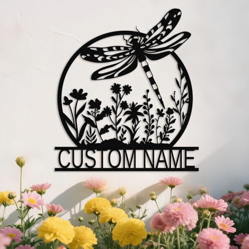 Custom Dragonfly with Flower Metal Sign,Custom Garden Metal Wall Art,Garden Hanging Decoration, Gift for Her, Address Sign style 14