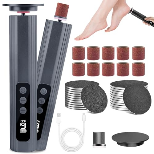 Hornhautentferner Elektrisch - 2 in 1 Hornhautentferner - Pediküre Set Fußpflege Elektrisch mit 9 Einstellbaren Geschwindigkeitsstufen (Grau)