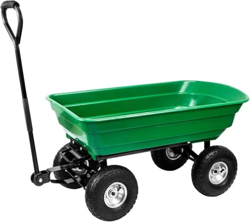 Zanbeel 300kg Heavy Duty Garden Trolley – Tilt Steering Axle Dump Cart with 4 Pneumatic Tyres, Tipping Wheelbarrow Wagon for Gardening & Outdoor Transport