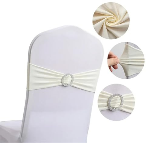 OTENG Bandas elásticas para sillas de Boda, 20 Unidades de poliéster y Elastano, Lazos con Hebilla Deslizante para decoración de Bodas, Banquetes y Fiestas.(Ivory White)