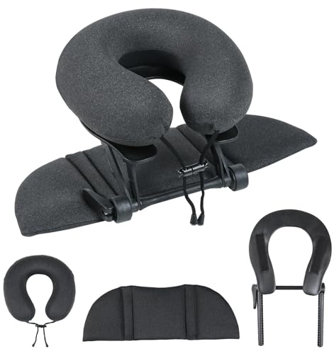 CROWNZONEE Intelligent Support Memory Foam Pillow，Adjustable Massage Pillow – Multi-Use Ergonomic Neck Pillow for Office Naps,Travel, Recliner Headrest – Portable (Black Pillow+Black Plastic Stand)