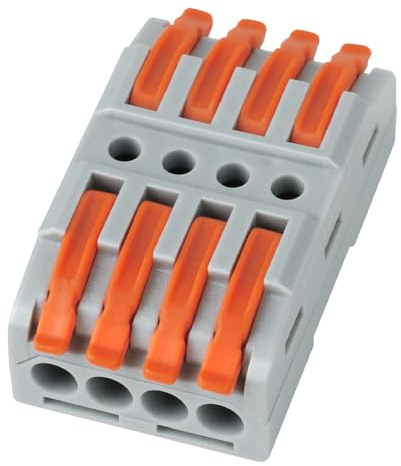 Durchgangsverbinder 4-polig mit Hebel – 40 Stück Verbindungsklemmen für 4 Leiter – Inline Kabelverbinder zum Verlängern & Reparieren – Universelle Spleißklemme für 0,08-4mm² (Grau/Orange)
