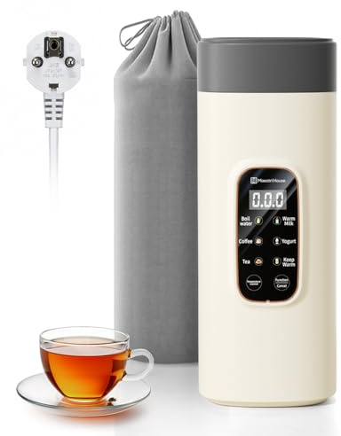 Maestri House Reisewasserkocher 550 ml, Wasserkocher Klein mit 6 Funktionen | Mini Wasserkocher mit 400W Schnellkochfunktion, Edelstahl 304, Auslaufsicher, Ideal für Reisen, Hotel, Büro, Tee und Kaffee