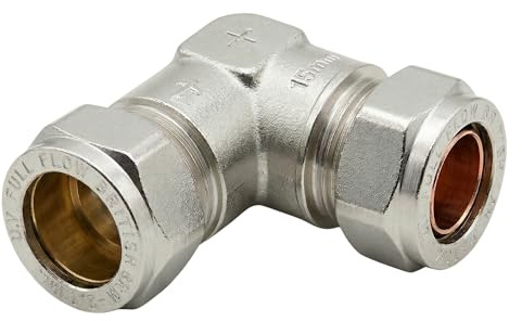 [FIXINGS DIRECT] Instaflow 15mm Compression Fittings | Brass/Chrome Plumbing Fittings and Pipe Connectors for Copper Plumbing Pipe (Chrome, (2X) 15mm Elbow)