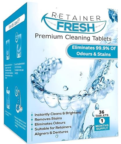 Retainer Cleaner Tablets - 36 Tablets 1 Month Retainer Fresh - Retainer Cleaning Tablets, Mouth Guard Cleaner, Denture Cleaner, Aligner Cleaner, Brite Retainer Tablets