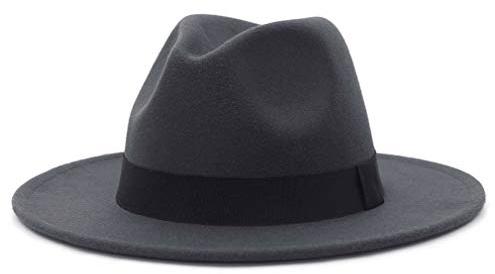 GEMVIE Herren Fedora Filzhut Damen Outdoor Gentleman Jazz Panamahut Dunkelgrau Umfang 56-58cm