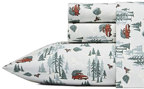 Eddie Bauer - Parure de lit en Flanelle de Coton Chaude et Respirante avec Poches Profondes, brossée pour Plus de Douceur, décoration d'intérieur Confortable, certifiée Oeko-Tex (Ferme d'arbre, lit