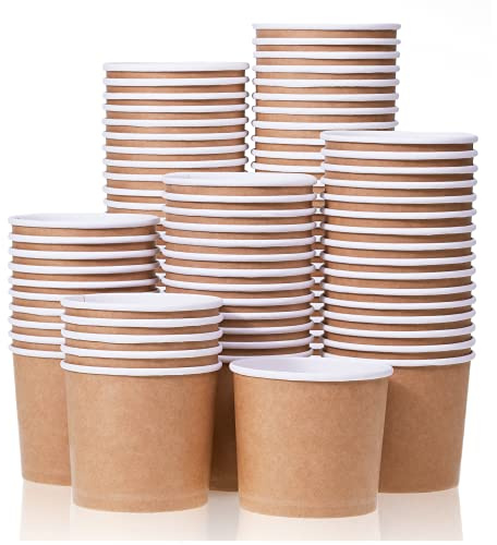 MATICAN Paper Ice Cream Cups - 100-Count 11-Oz Disposable Dessert Bowls for Hot or Cold Food, 11-Ounce Party Supplies Treat Cups for Sundae, Frozen Yogurt, Soup, Brown