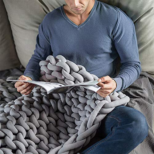 MANG Decke Handgefertigt Gestrickte Decke Grob Strickdecke Wolle Garn Überwurf Mode Für Haustier Bett Schlafzimme Geschenk, Blau/Pink/Grau, 80x100cm