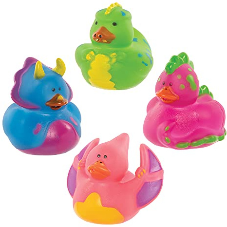 Baker Ross FE318 Dinosaurier Gummiente Badespielzeug - 8er Pack, Spielzeug für Kleine, Partytütenfüller und Badewannenspielzeug für Kinder