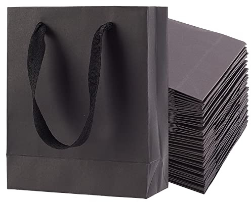 NBEADS 25 Pcs Black Gift Bags, Rectangle Gift Bags with Handles Reusable Paper Shopping Bags for Birthday Gift Wedding and Party Celebrations, 16x13x6cm