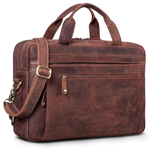 ROYALZ Boston Aktentasche Herren Leder Business - Laptoptasche 14-17 Zoll aus Echtleder Umhängetasche Männertasche für Arbeit Alltag Reisen - Vintage Design Ledertasche;Farbe:Roma Cognac Braun