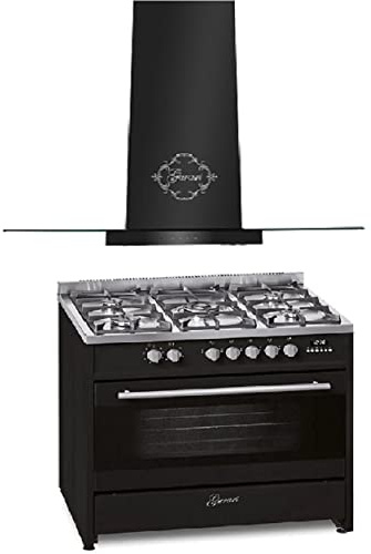 GURARI Gas elektrisk stående spis GCH E 911 BL GCH T 466 90 BL Prime90 cm/range coocker/121 l/8 funktioner/jord-/propangas köksfläkt 90 cm 1000 m³/h vägghuva
