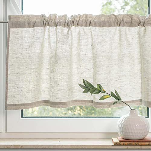 Varvara Home Scheibengardine aus Leinen | Bistrogardinen Kurzgardine Leinen | Scheibengardinen Blickdicht Landhausstil Küche Badezimmer Schlafzimmer Beige 140(B) x45(H) cm