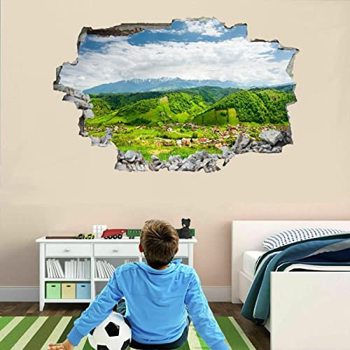 Berge Wandsticker 3D Durchbruch Stadt Wandtattoo kinderzimmer Deko Wolken Wand Aufkleber Selbstklebend Wanddurchbruch Wandsticker Wandbild für Junge Mädchen Teenager Zimmer Wohnzimmer Schlafzimmer