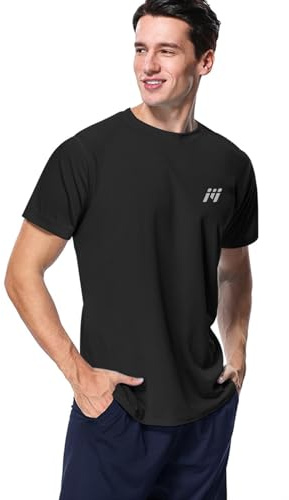 MeetHoo Men’s Rash Vest, Rash Guard UV T Shirt UPF 50+ Top Sun Protection Short Sleeve Tee for Surfing Running Swimming Black