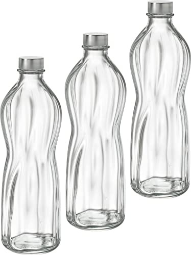 Emilja Wasserflaschen Aqua 1Liter - 3 Stück - Glasflasche Kühlschrankflasche Flasche