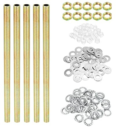 PATIKIL 1/8IP Filetage 20cm Lampe Tige Filetée Trousse avec Écrous Blocage Rondelles, 1 Ensemble Attaches Assortiment Matériel pour Lustre Plafond Luminaire Bricolage, Placage Zinc