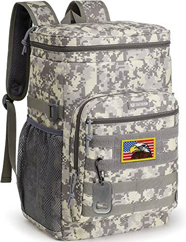 TACTICISM Backpack Cooler 38 Cans Tactical Lunch Backpack for Men Work - Molle Soft Cooler Backpack Insulated Waterproof Leak Proof - Camping Beach Kayaking Hiking Fishing Accessories - ACU Camo