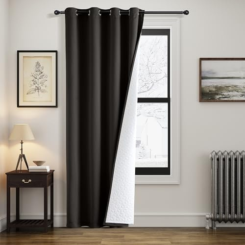 MIULEE Tenda Termica Isolante Freddo e Caldo, Tende Doppio Strato con Anelli Tende Termiche Isolanti per Interni, Nero Tenda per Porta Inverno Termica, 1 Pezzo Tende Isolanti Termiche da Interno