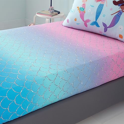 Catherine Lansfield Kinder-Spannbetttuch, Meerjungfrauen-Ombré-Stil, für Einzelbett, Rosa