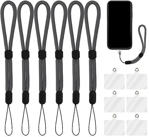 cobee Lot de 6 dragonnes réglables en nylon avec 6 coussinets transparents pour téléphone portable, appareil photo, clés, gris