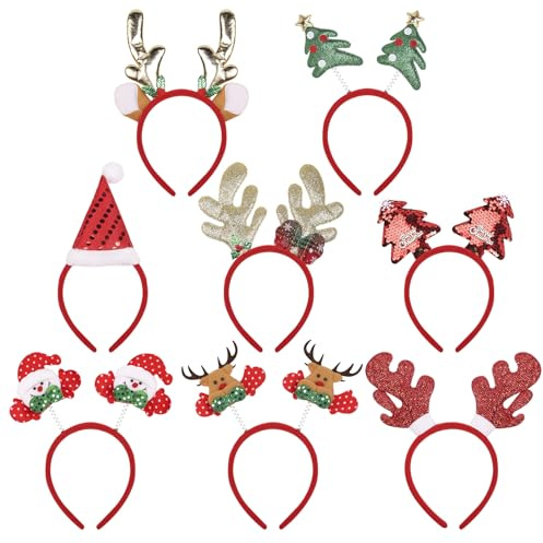 Yasdyri Haarreif Weihnachten 8 Stück Weihnachtshaarreifen Erwachsene und Kinder Weihnachten Stirnbänder Rentiergeweih, Weihnachtsbaum, Rentier, Schneemann, Nikolaus Mütze Weihnachts Kopfschmuck