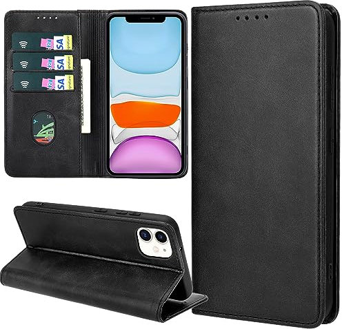 ZYIMOU Handyhülle für iPhone 11 Hülle, Leder Schutzhülle Standfunktion Kartenfach Wallet Klapphülle iPhone 11 Flip Case Cover, Schwarz