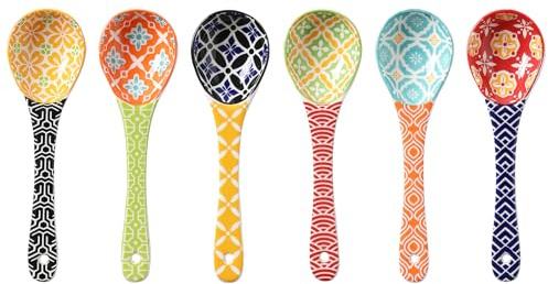 Metahom Ceramic Small Serving Spoons, Colorful Soup Spoon Set for Cereal, Yogurt, Dips, Ice Cream, Ramen, Dishwasher & Microwave Safe, Cute Decorative Spoon Set of 6