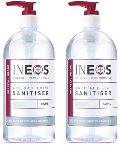 INEOS - Sanitiser Gel (500ml) - Hand Sanitiser - Hospital Grade, Effective against 99.9% of Viruses and Bacteria (Pack of 2)