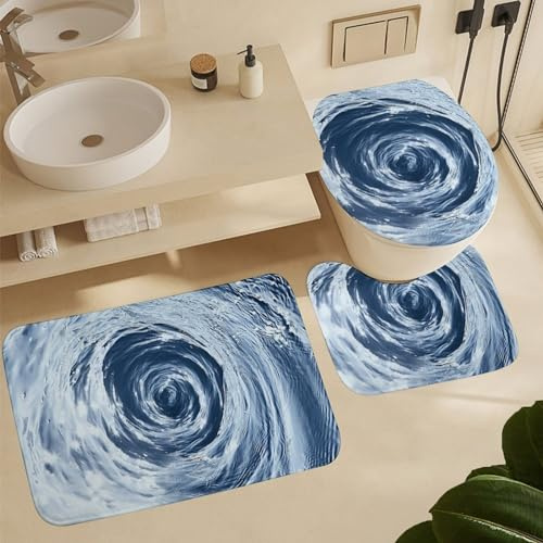 3 Pcs Bath Mats Water Circle 3D Illusion Novelty U Shape Wc Toilet Rug Durable Toilet Cover Mat Anti Slip Bathroom Mat Sets 3 Piece