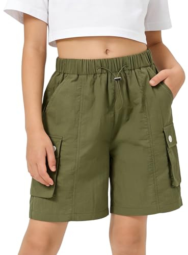 Rolanko Enfant Shorts Fille Sport Actif Èté Cargo Bermudas Shorts pour Ado Course Gym Pantalon Court Parachute