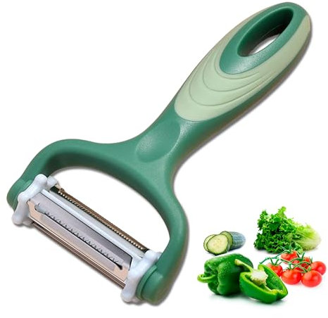 Pelador de patatas Multiusos 3 en 1 de Acero Inoxidable para Frutas y Verduras, Papas, Zanahorias, Antideslizante con Mango Ergonómico y de Diseño, Cortador Jualiana, Cuchillas Ultra Afiladas