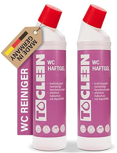 TOCLEEN® WC Reiniger Gel 2X 750ml - Haftreiniger mit Abperleffekt - Kraftvoll gegen hartnäckigen Schmutz, Kalkablagerungen und Urinstein