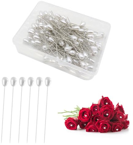 100 Stück Stecknadeln mit Kopf,Perle Stecknadel,Stecknadeln Lang,Weiß Wassertropfenform Abstecknadeln,Stecknadeln Nähen,für DIY Handwerk Schmuckherstellung Blumendekorationen (55mm)