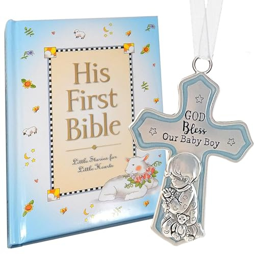 elskandi Baby Boy First Bible and Catholic Taufe Guardian Angel Crib Cross Set for Boys Taufe Gifts for Boys First Holy Communion Taufe and Dedication Taufgeschenke von Paten