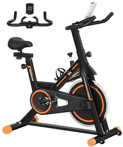 HOMCOM Exercise Bike, Indoor Stationary Bike with 8kg Flywheel, Heart Rate Sensor and LCD Monitor, Cycling Bike for Home, Gym, Office, Cardio Workout - Orange