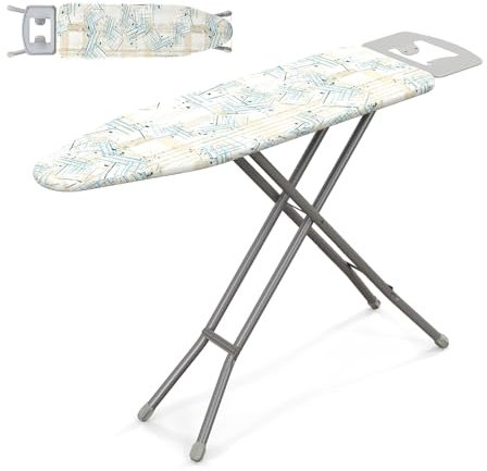 LIFEZEAL Tabla de Planchar Plegable, 149 x 38 cm, Mesa de Planchar con Bandeja para Plancha, Altura Ajustable, Ahorra Espacio, con pies Antideslizantes, Forro Lavable (Multicolor)