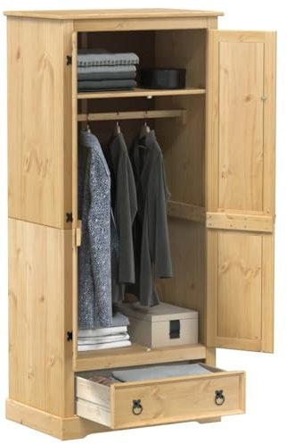 Juroupi Kleiderschrank Vorratsschrank Mehrzweckschrank Schrank Kleiderschrank Corona 76x50x170 cm Massivholz Kiefer